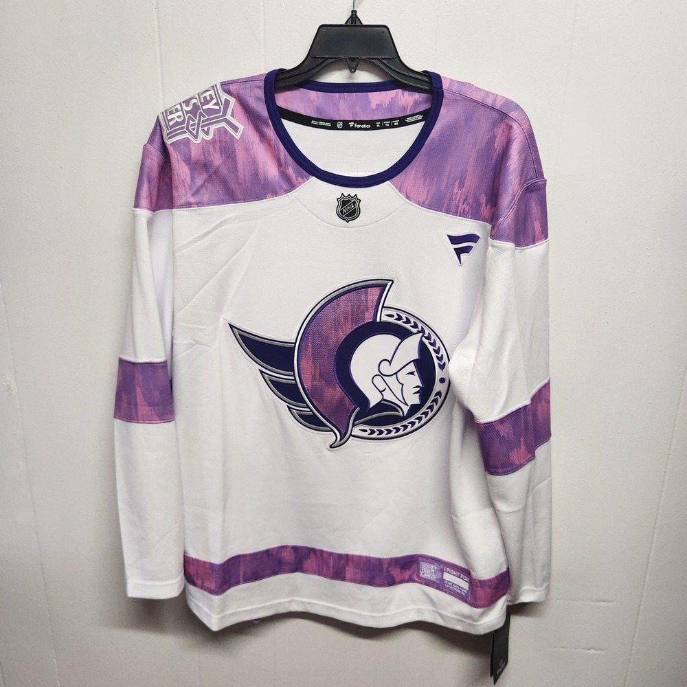 Ottawa Senators Hockey Fights Cancer Jersey Mens XL White NHL Fanatics Purple